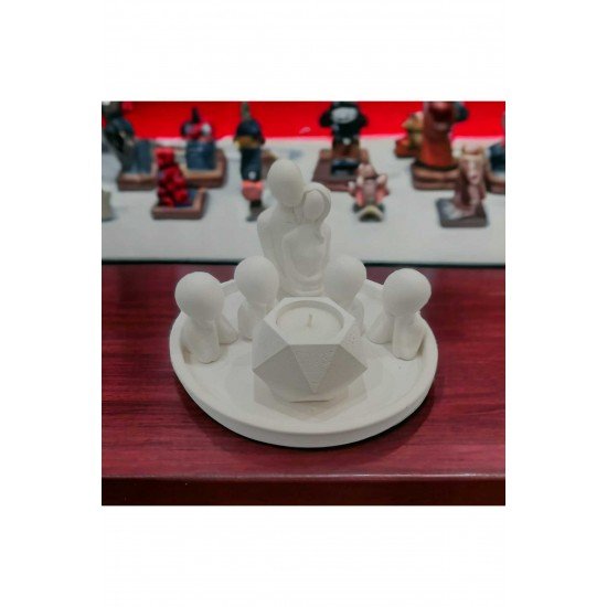 Bernamiofficial Dekoratif Sarılan Çift, 4 Adet Çocuk Figürü, Geometrik Mumluk Ve Yuvarlak Stand