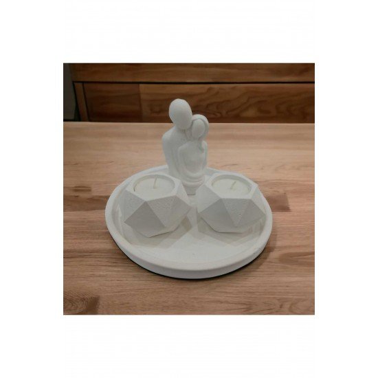 Bernamiofficial Dekoratif Sarılan Çift, 2 Adet Geometrik Mumluk Ve Yuvarlak Stand