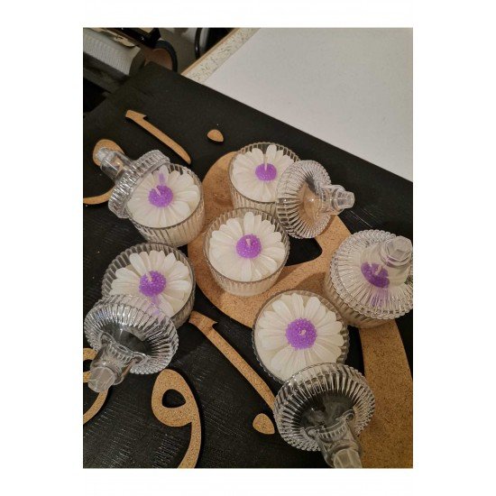 Dekoratif Mum Papatya Kokulu Mum, Mor Papatya Mum, Mika Kutulu Papatya Mum, 1 Adet, Kapakla 2 Parça