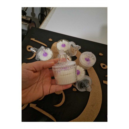 Dekoratif Mum Papatya Kokulu Mum, Mor Papatya Mum, Mika Kutulu Papatya Mum, 1 Adet, Kapakla 2 Parça