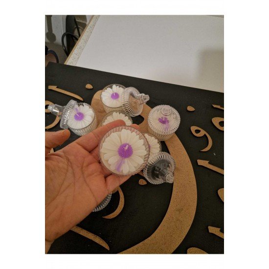 Dekoratif Mum Papatya Kokulu Mum, Mor Papatya Mum, Mika Kutulu Papatya Mum, 1 Adet, Kapakla 2 Parça