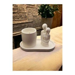 Bernami Özel Tasarım Tepsi Mum Ve Sarılan Çift - El Yapımı Sevgiliye Özel Set