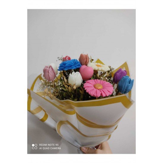 Bernamiofficial Buket Mum, Çiçek Mum, Kokulu Mum Çiçek