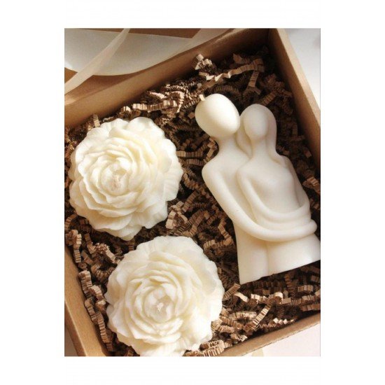 Bernamiofficial %100 El Yapımı Soya Wax Sevgili Mum Ve Şakayık Çiçeği 3 Lü Set