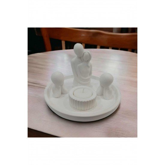 Bernamiofficial Dekoratif Sarılan Çift, 2 Adet Çocuk Figürü, Çizgili Mumluk Ve Yuvarlak Stand