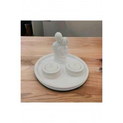 Bernamiofficial Dekoratif Sarılan Çift, 2 Adet Çizgili Mumluk Ve Yuvarlak Stand