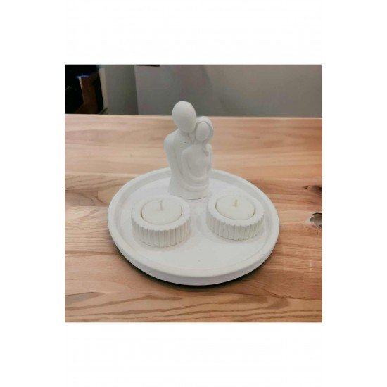 Bernamiofficial Dekoratif Sarılan Çift, 2 Adet Çizgili Mumluk Ve Yuvarlak Stand