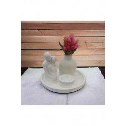 Bernamiofficial Dekoratif Çizgili Pampas Vazo, Sarılan Çift, Çizgili Mumluk Ve Yuvarlak Stand