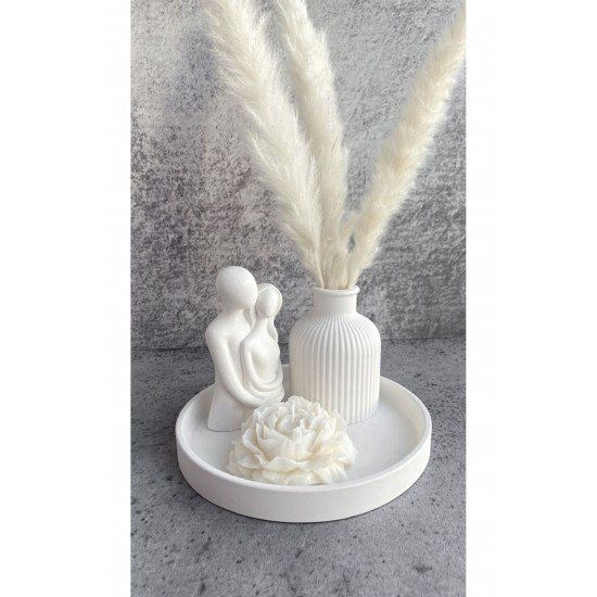 Bernamiofficial Sarılan Sevgili Biblo , Şakayık Mum,vazo Ve Çok Amaçlı Tabak Seti