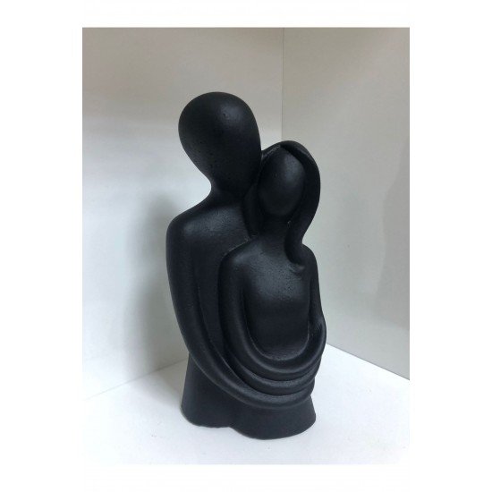 Sevgili Aşıklar Sarılmış Çift Siyah Renk Biblo Dekor