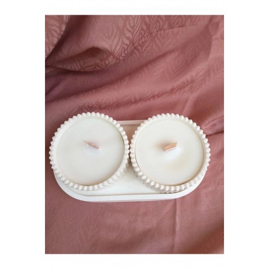 Dekoratif Hediyelik Sunum Atlığı Ve Kase Soya Mumu 3 Parça Set,onun Için Hediye,hediyelik Mum