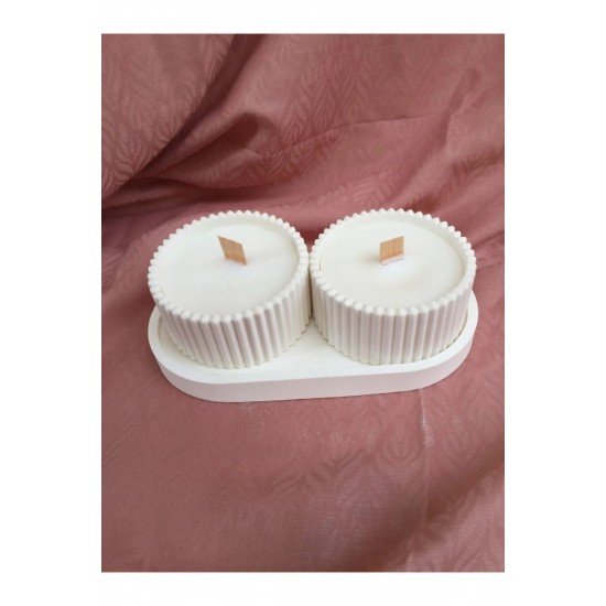 Dekoratif Hediyelik Sunum Atlığı Ve Kase Soya Mumu 3 Parça Set,onun Için Hediye,hediyelik Mum