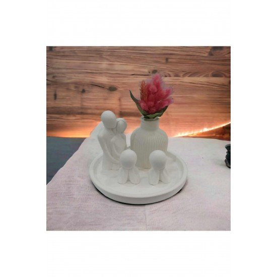 Bernamiofficial Dekoratif Çizgili Pampas Vazo, Sarılan Çift, 2 Adet Çocuk Figürü Ve Yuvarlak Stand