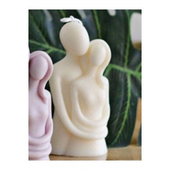 Sarılan Çift Figürlü Vanilya Kokulu Dekoratif Mum - Beyaz Ve Lila (HANDMADE DECORATİVE CANDLE)