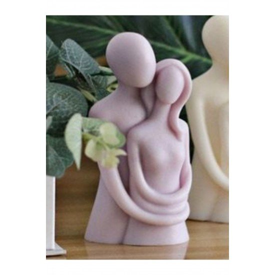Sarılan Çift Figürlü Vanilya Kokulu Dekoratif Mum - Beyaz Ve Lila (HANDMADE DECORATİVE CANDLE)