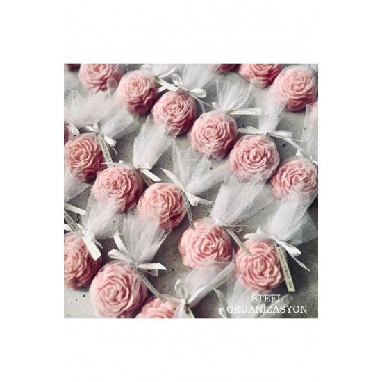 Bernamiofficial 10 Adet Süslemeli Şakayık Mum, Nikah Şekeri, Doğum, Nişan, Kına, Düğün, Söz,