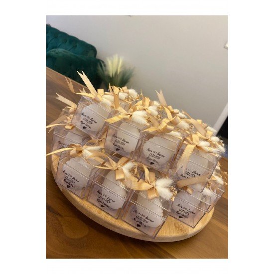 Süslemeli Isimli Mika Kutulu Istiridye Mum Söz Kına Nişan Hediyelik Şekerlik (15 Adet )