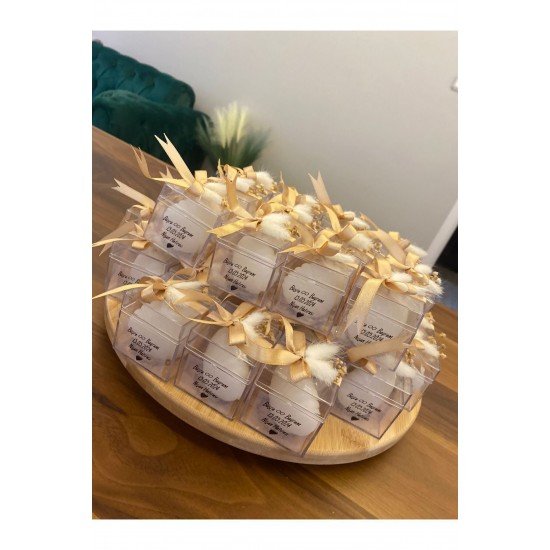 Süslemeli Isimli Mika Kutulu Istiridye Mum Söz Kına Nişan Hediyelik Şekerlik (15 Adet )