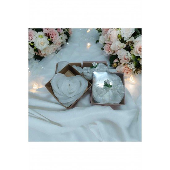 6 adet süslenmiş büyük kalpgül mum nişan nikah söz düğün  doğum