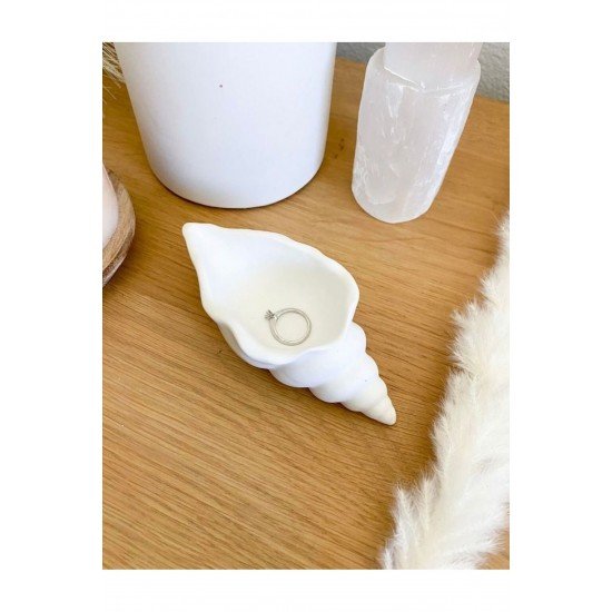Deniz Kabuğu Görünümlü Dekoratif Mumluk, Takı Tabağı, Organizer | Beyaz