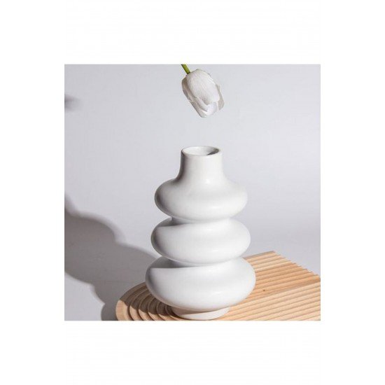 Iskandinav Tarz Minimal Twist Dekoratif Beton Vazo Beyaz