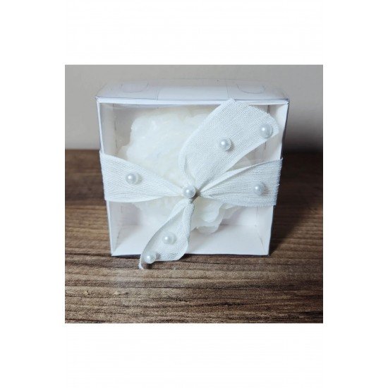 15 Adet- Beyaz süslemeli lotus mum. Düğün,kına, söz, nişan, mevlüt, doğum hediyelikleri