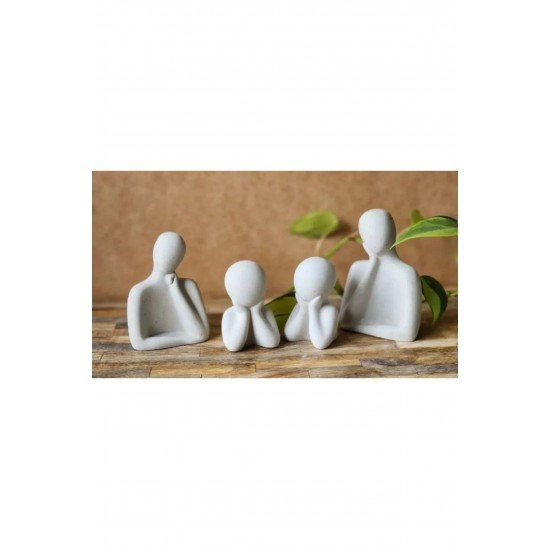 4 Kişilik Beton Heykel Obje Biblo Aile Beton Minimal Obje Biblo Aile Anne-Baba-2 çocuk