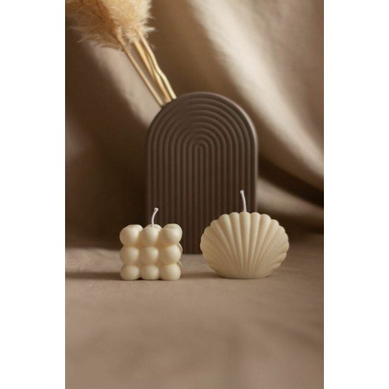 2'li Dekoratif Kokulu Mum Seti Beyaz Renk