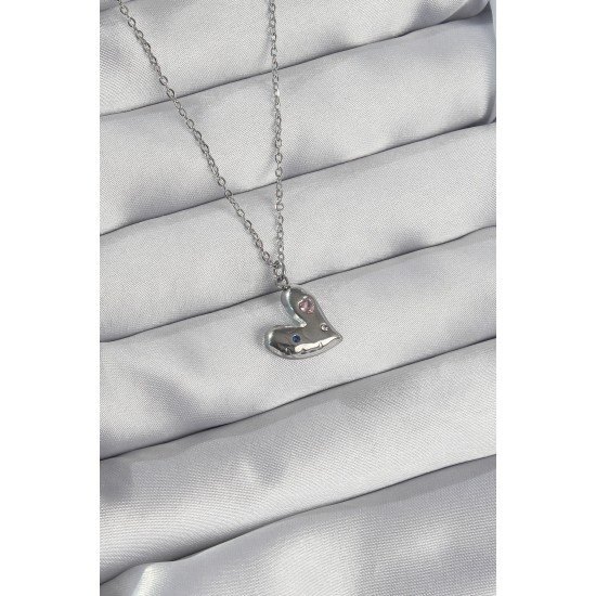 Özel Çelik Zincir Renk Renkli Zirkon Taşlı Kalp Kolye Fırsat!!!