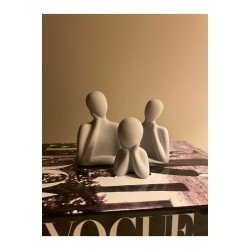 Dekoratif Gri Aile Obje Biblo Heykel Anne,baba,çocuk