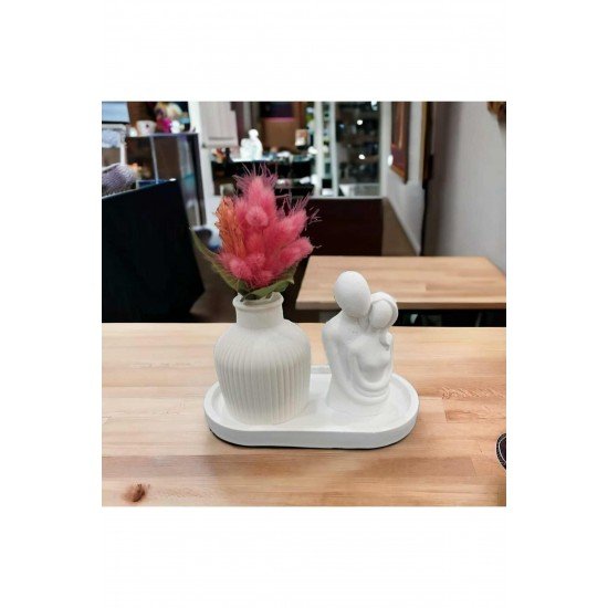 Bernamiofficial Dekoratif Çizgili Pampas Vazo, Sarılan Çift Figürü Ve Yatay Stand