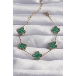 Özel Çelik Gold Renk Çizgili Yeşil Mineli Yonca Bileklik Fırsat!!!