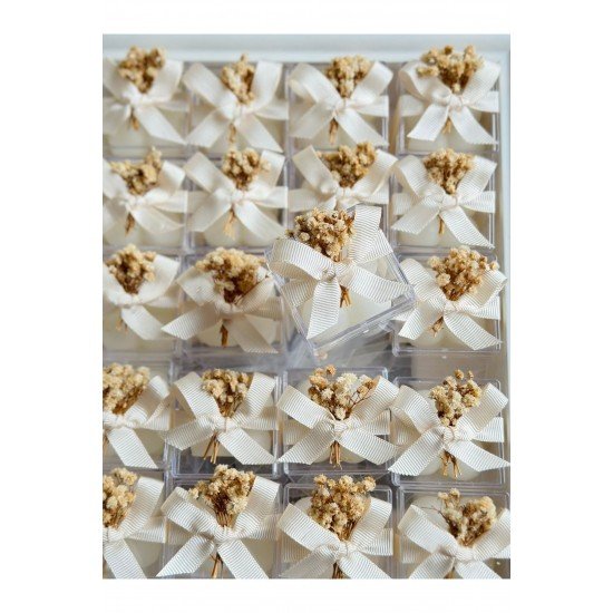 Özel Düğün Lüks Mini Çiçekli Bubble Krem Kurdale Mum 10 Adet