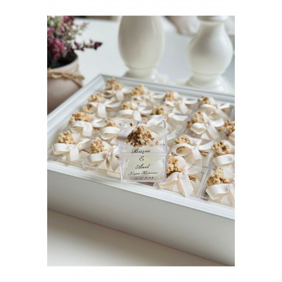 Özel Düğün Lüks Mini Çiçekli Bubble Krem Kurdale Mum 10 Adet