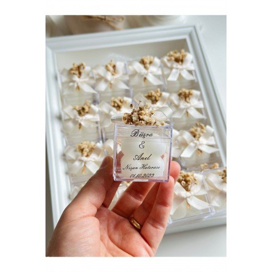 Özel Düğün Lüks Mini Çiçekli Bubble Krem Kurdale Mum 10 Adet