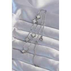 Özel Çelik Renk Minimal Beyaz Sedefli Yonca Kolye Fırsat!!!