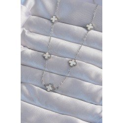 Özel Çelik Renk Minimal Beyaz Sedefli Yonca Kolye Fırsat!!!