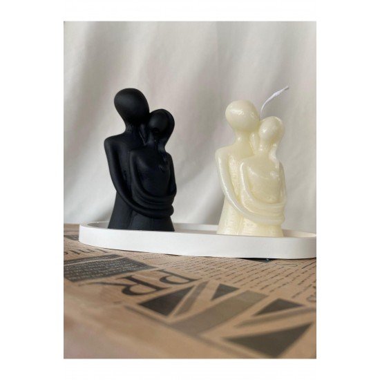 Kadın Erkek Çift Mum ve Biblo + Organizer Dekoratif Tabaklı Set ( 3 parça )