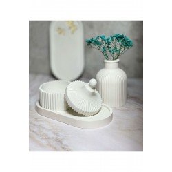 3 lü set Oval tepsi vazo kapaklı dekoratif kutu obje süs eşyası biblo