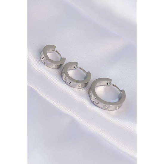 Özel Çelik Renk Zirkon Taşlı Model 3Lü Halka Küpe Fırsat!!!