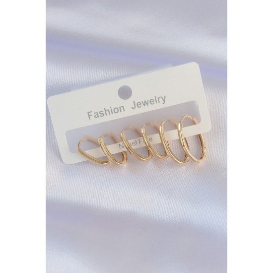 Özel Pirinç Gold Renk İnce Oval Küpe Seti Fırsat!!!