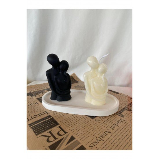 Kadın Erkek Çift Mum ve Biblo + Organizer Dekoratif Tabaklı Set ( 3 parça )
