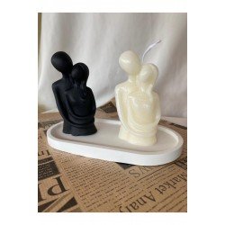 Kadın Erkek  Çift  Mum ve Biblo + Organizer Dekoratif Tabaklı Set  ( 3 parça )