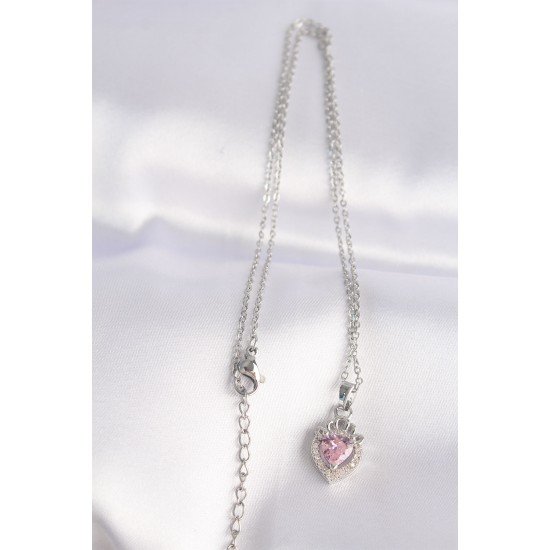 Özel Çelik Zincir Renk Pembe Zirkon Taşlı Rapunzel Kolye Fırsat!!!