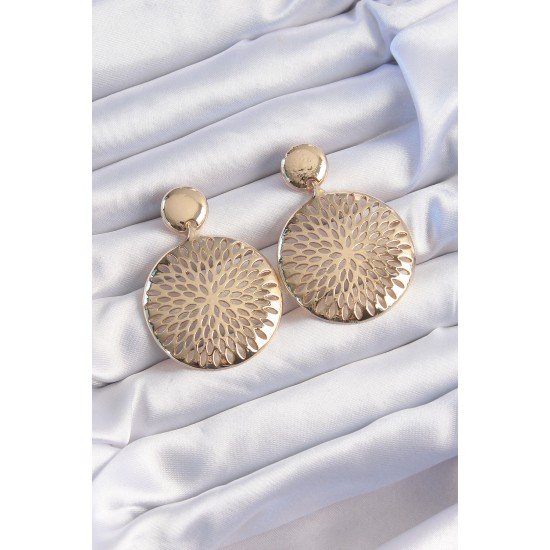 Özel Pirinç Gold Renk Oval İşlemeli Küpe Fırsat!!!