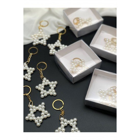 Hediyelik Incili Yıldız Anahtarlık (25 Adet)