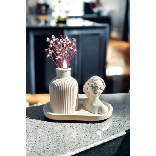 Dekoratif Kadın Figür Mini Kuru Çiçek Vazosu Set