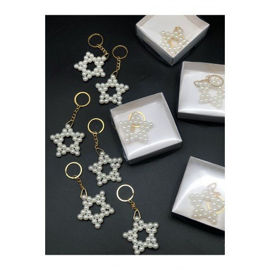 Hediyelik Incili Yıldız Anahtarlık (25 Adet)