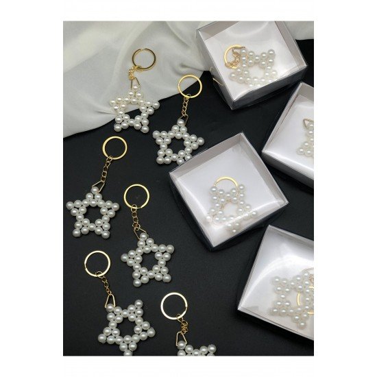 Hediyelik Incili Yıldız Anahtarlık (25 Adet)