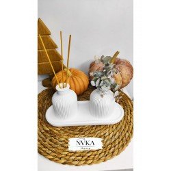 3 lü Set İskandinav Dekoratif Bohem Vazo Seti+24 cm Oval Sunumluk